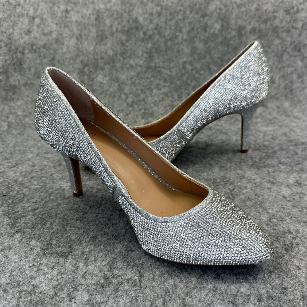 INC International Concepts Silver Rhinestone Pumps Womens 8W Pointed Toe Heels - Picture 4 of 12